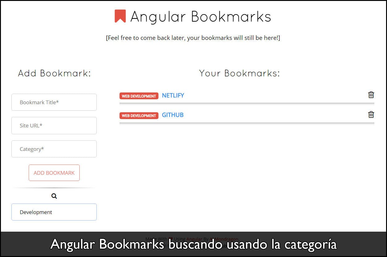 Angular Bookmarks buscando usando la categoría