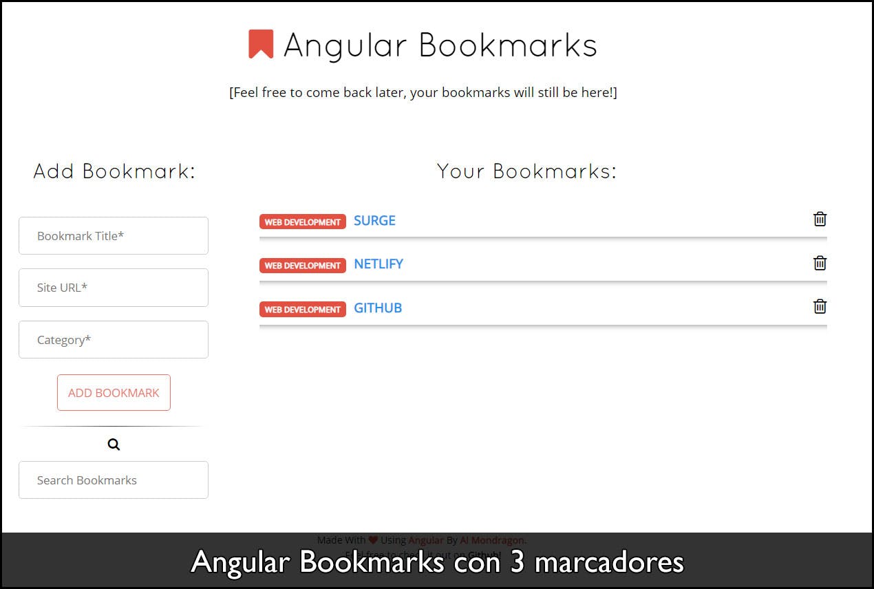 Angular Bookmarks con 3 marcadores