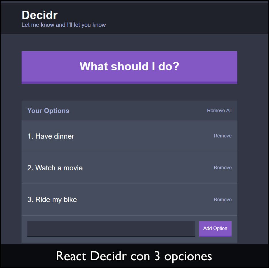 React Decidr con 3 opciones