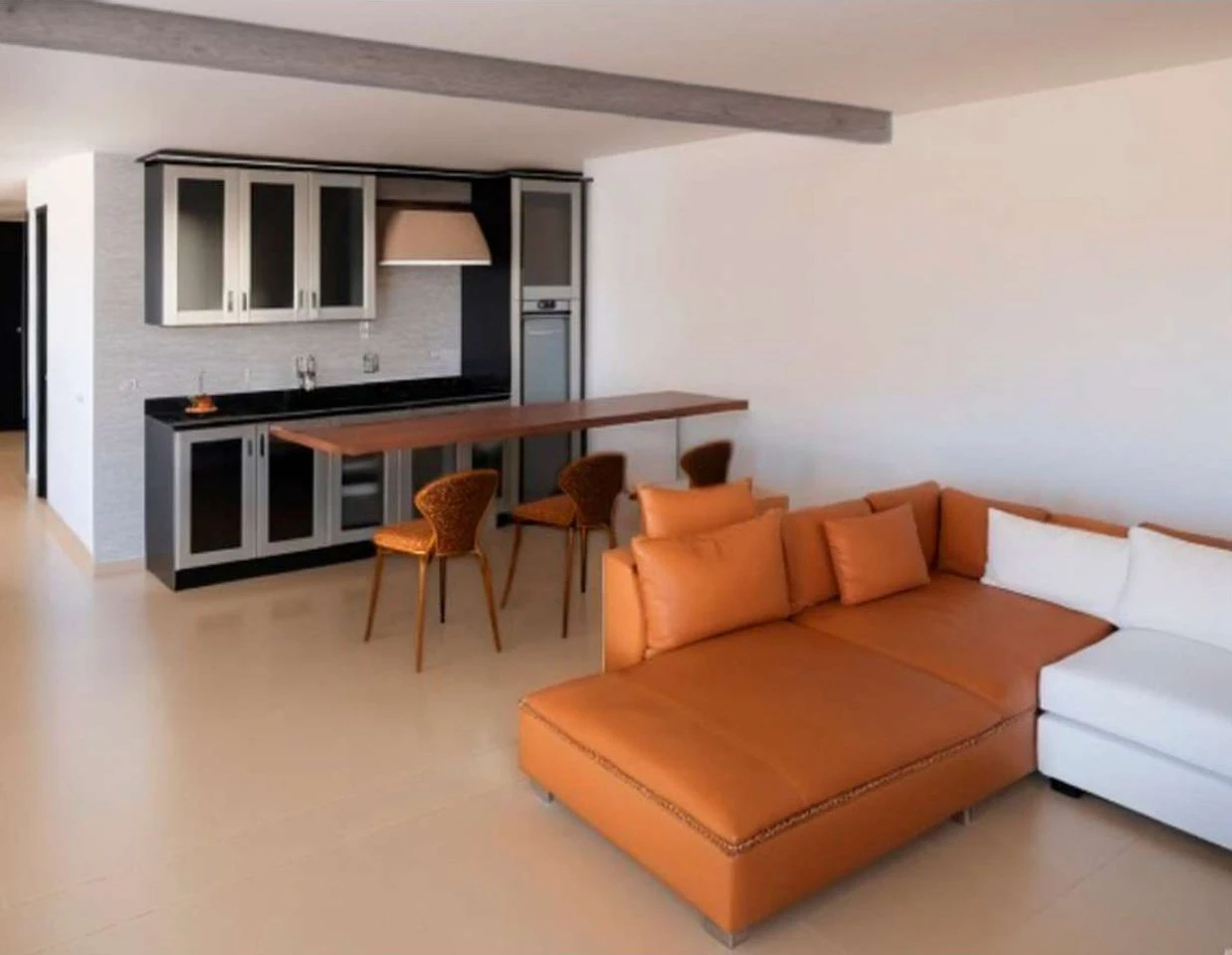 Render de la cocina con barra americana