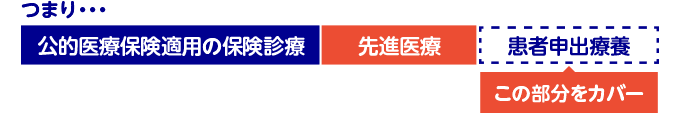 つまり・・・公的医療保険適用の保険診療。先進医療。患者申出療養(この部分をカバー)