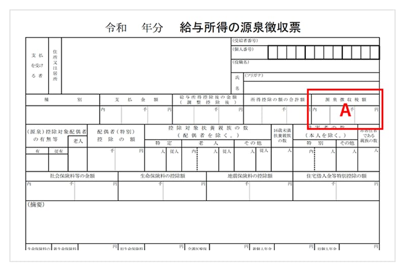 給与所得の源泉徴収票 例A
