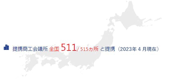 提携商工会議所 全国511/515箇所と提携(2023年4月現在)
