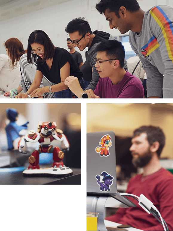 A collage with photos from the Prodigy Education offices