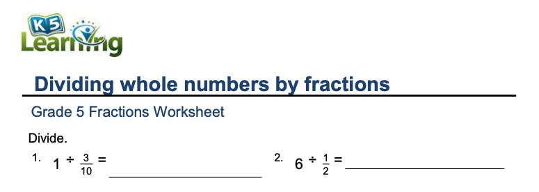dividing whole numbers by fractions