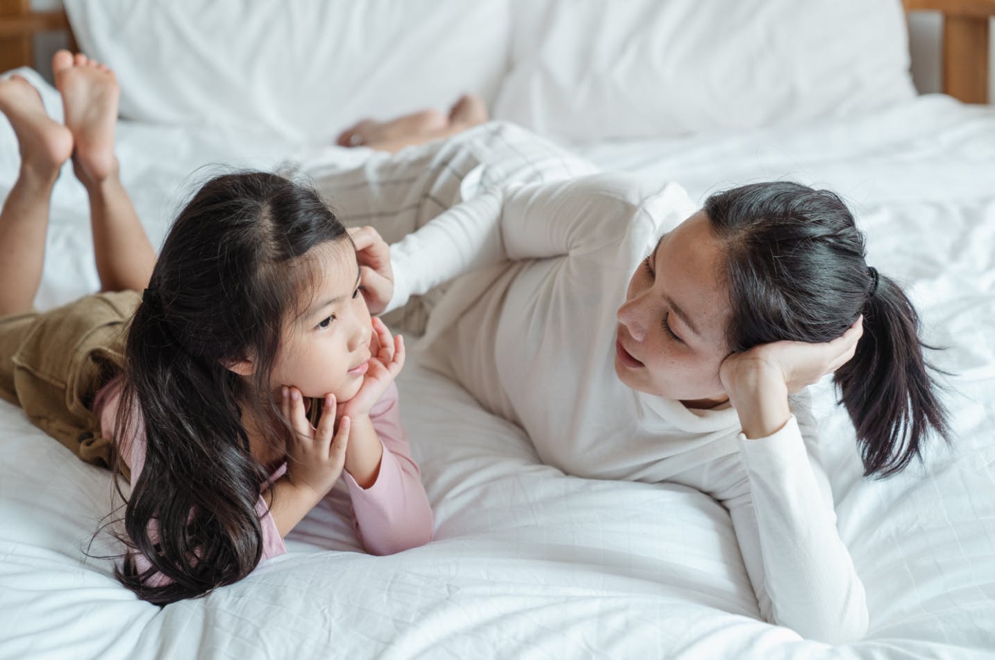 Mother and daughter talking.