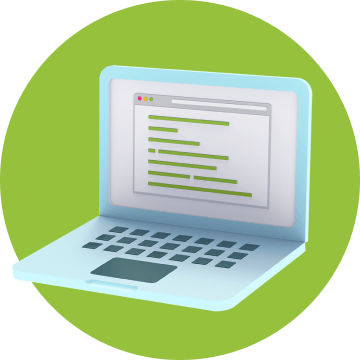 Laptop graphic over a green circle.