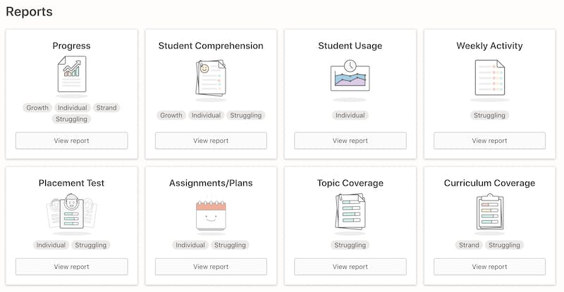 Screenshot of Prodigy's Teacher reports