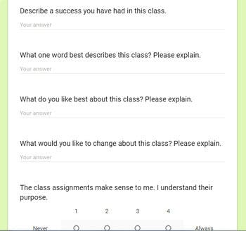 Example of a Google Form used by teachers to help personalize learning for their students.