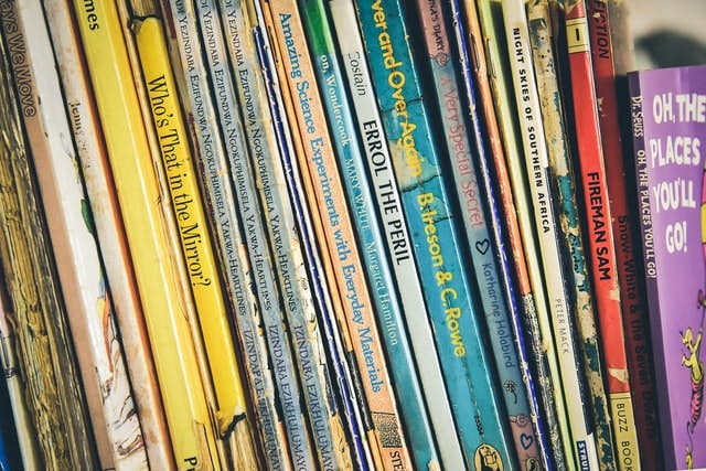 Close-up of the spines of books for youth and adolescents.