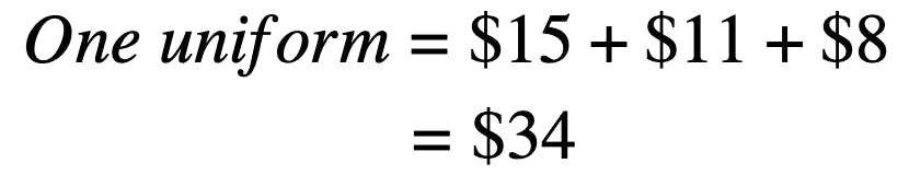 uniform cost per team mate? Write an expression and simplify.