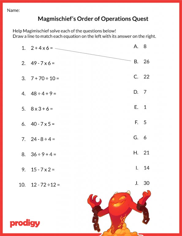 Order of Operations Worksheet: 19 Resources For Your Class | Prodigy ...