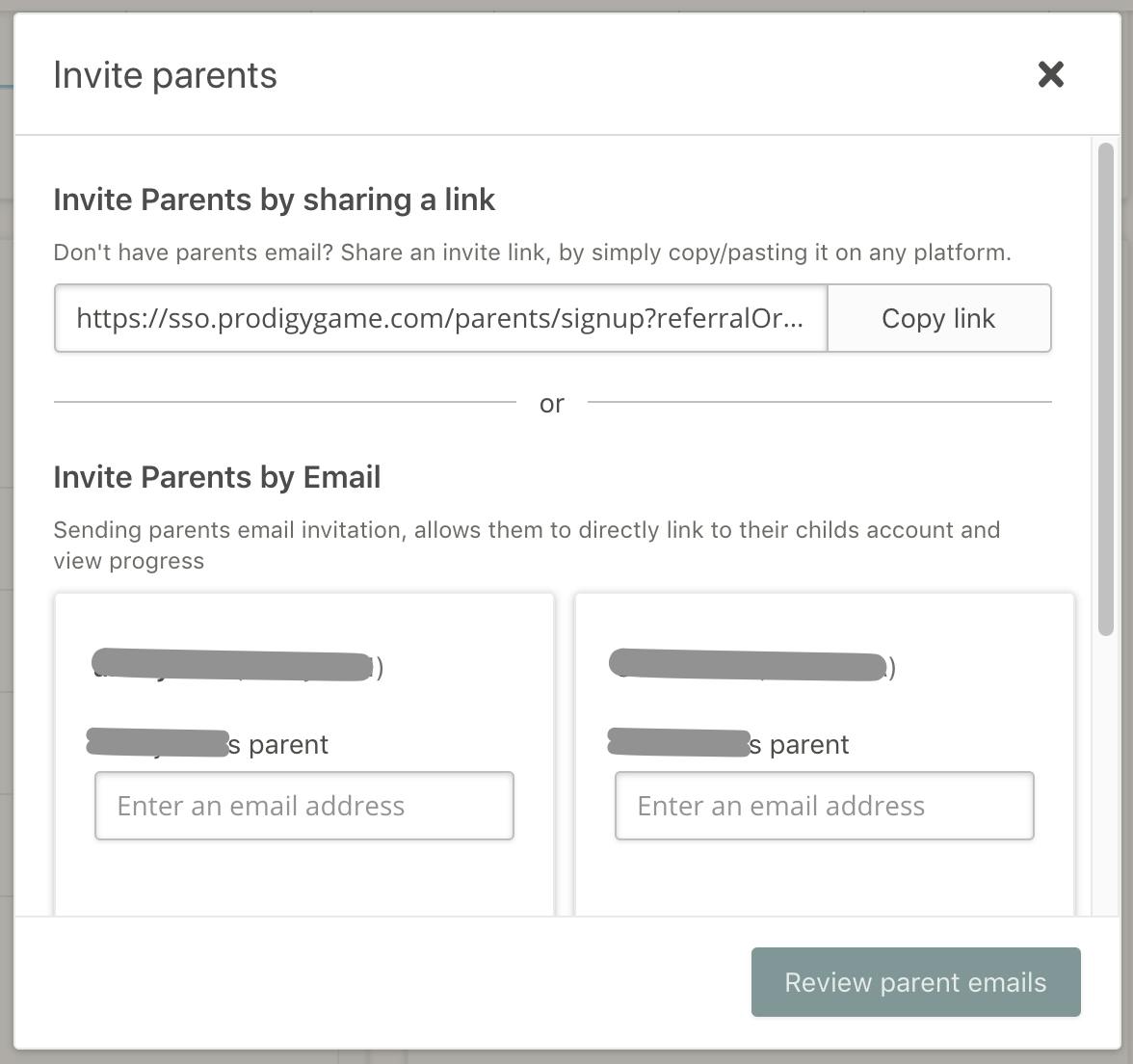 You can send Prodigy parent letters home by sharing a link or sending an email.