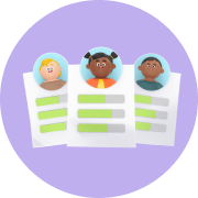 Progress report with students' faces icon.