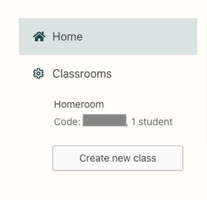 Screenshot of teacher dashboard showing where to find your class code.