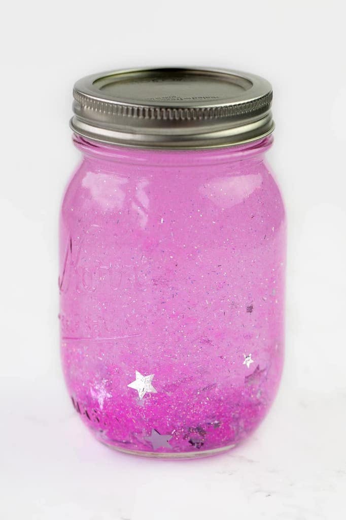 Pink glitter jar from Fireflies and Mud Pies.