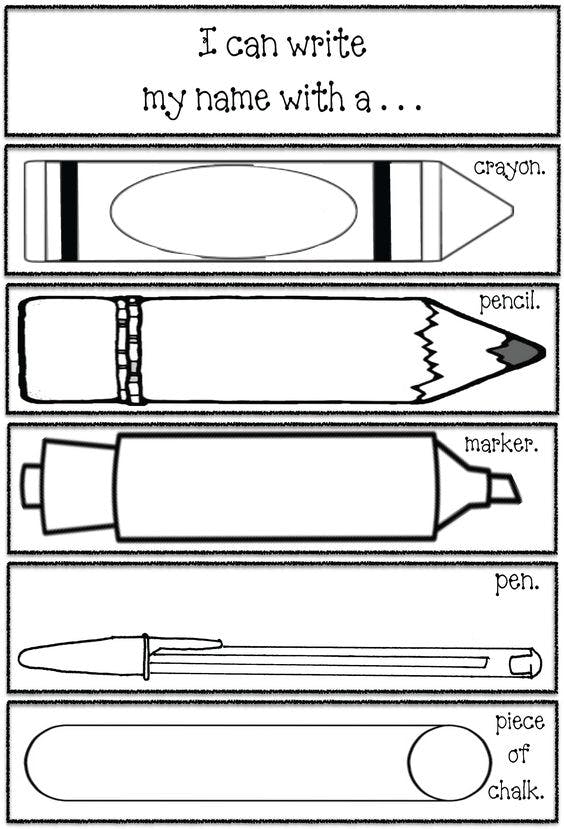 Name-writing practice activity sheet for kindergarteners