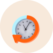 Clock with an orange arrow on a tan background.