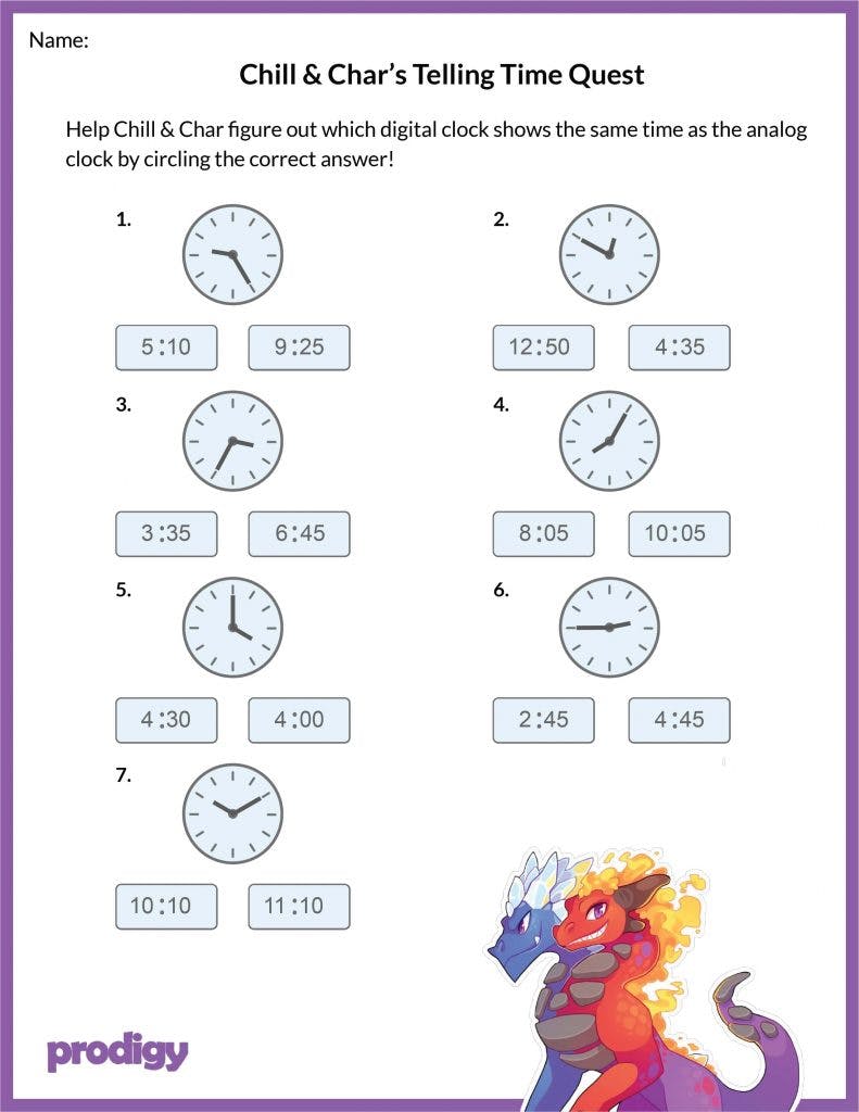 Telling Time Worksheets Effective Practice Materials Prodigy Education