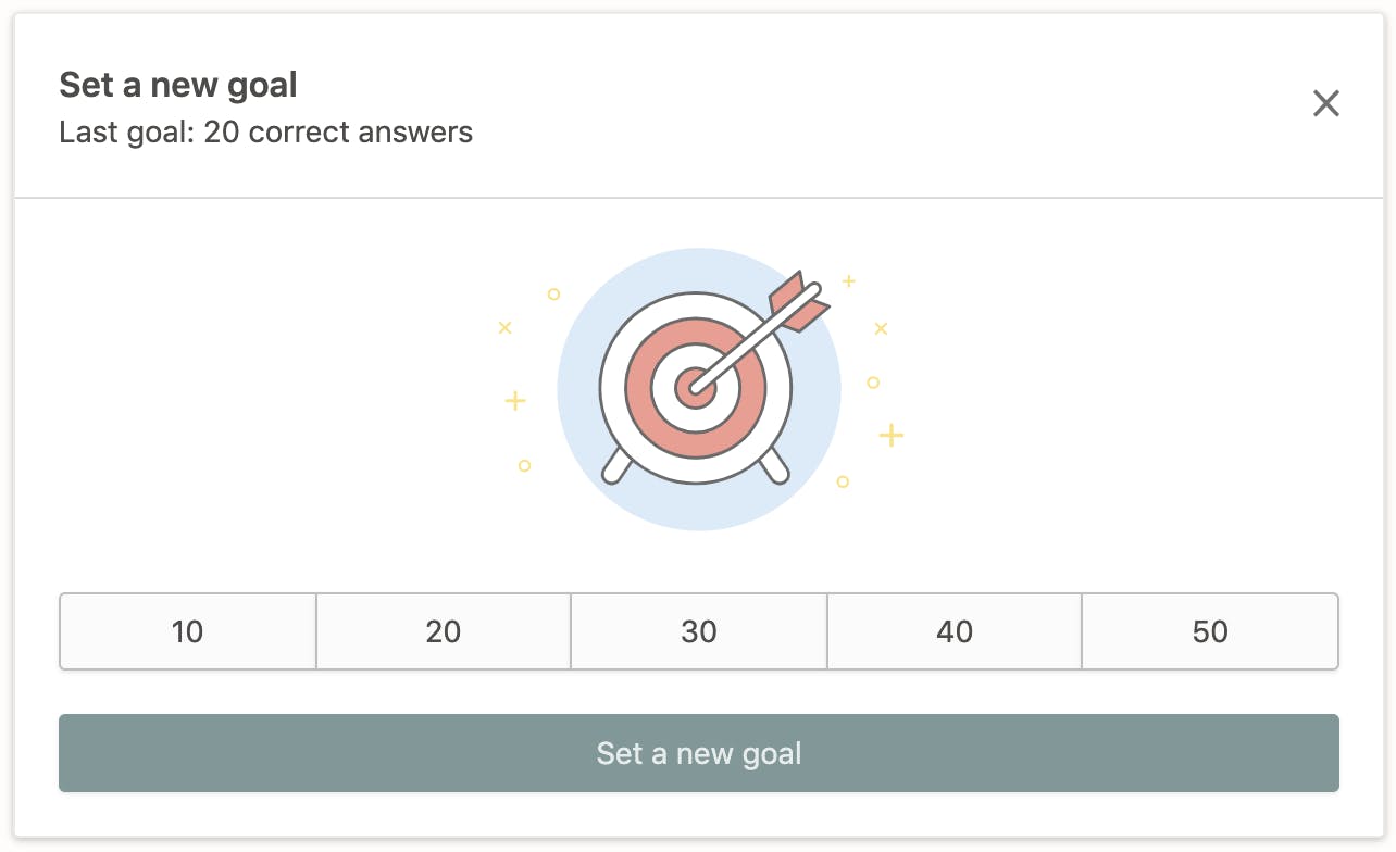 View of the Prodigy parent account widget where you can set a new goal for your child.