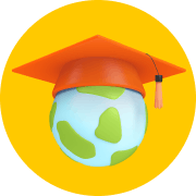 Globe with a graduation cap icon.