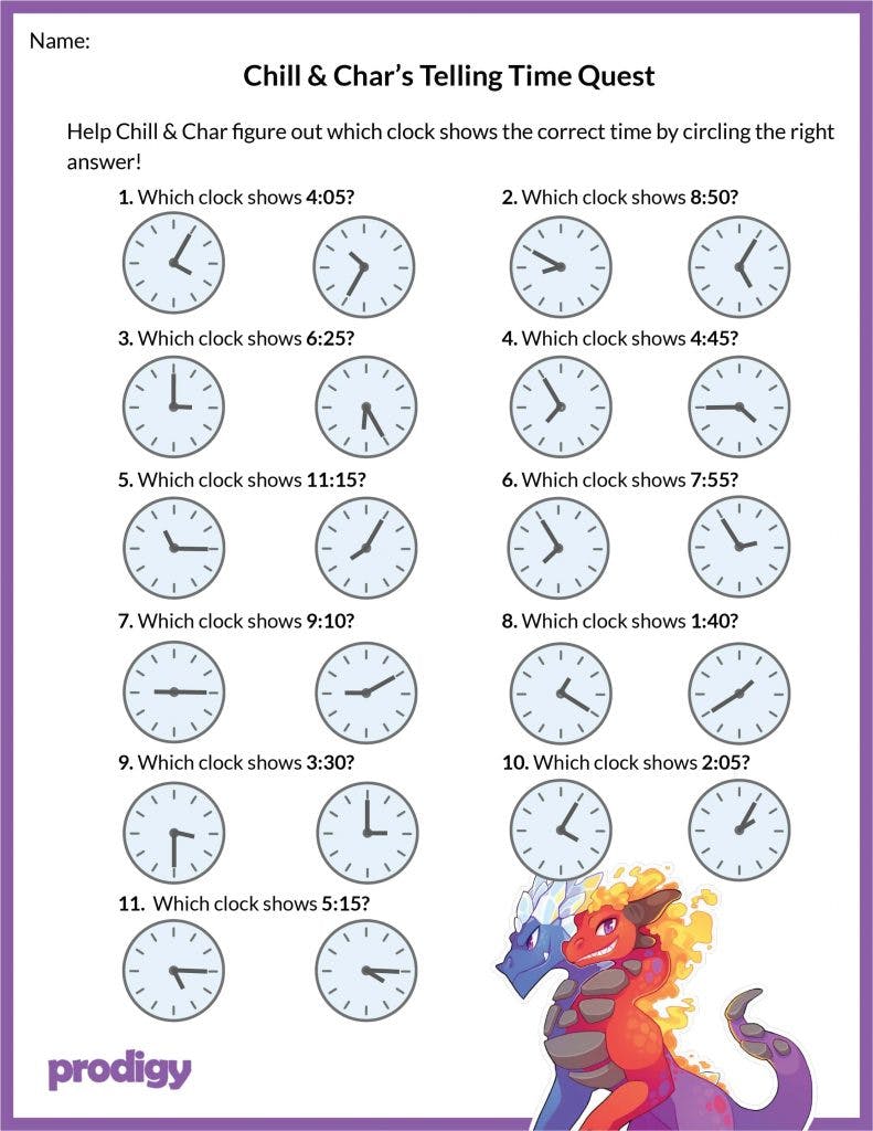 Telling Time Worksheets Effective Practice Materials Prodigy Education