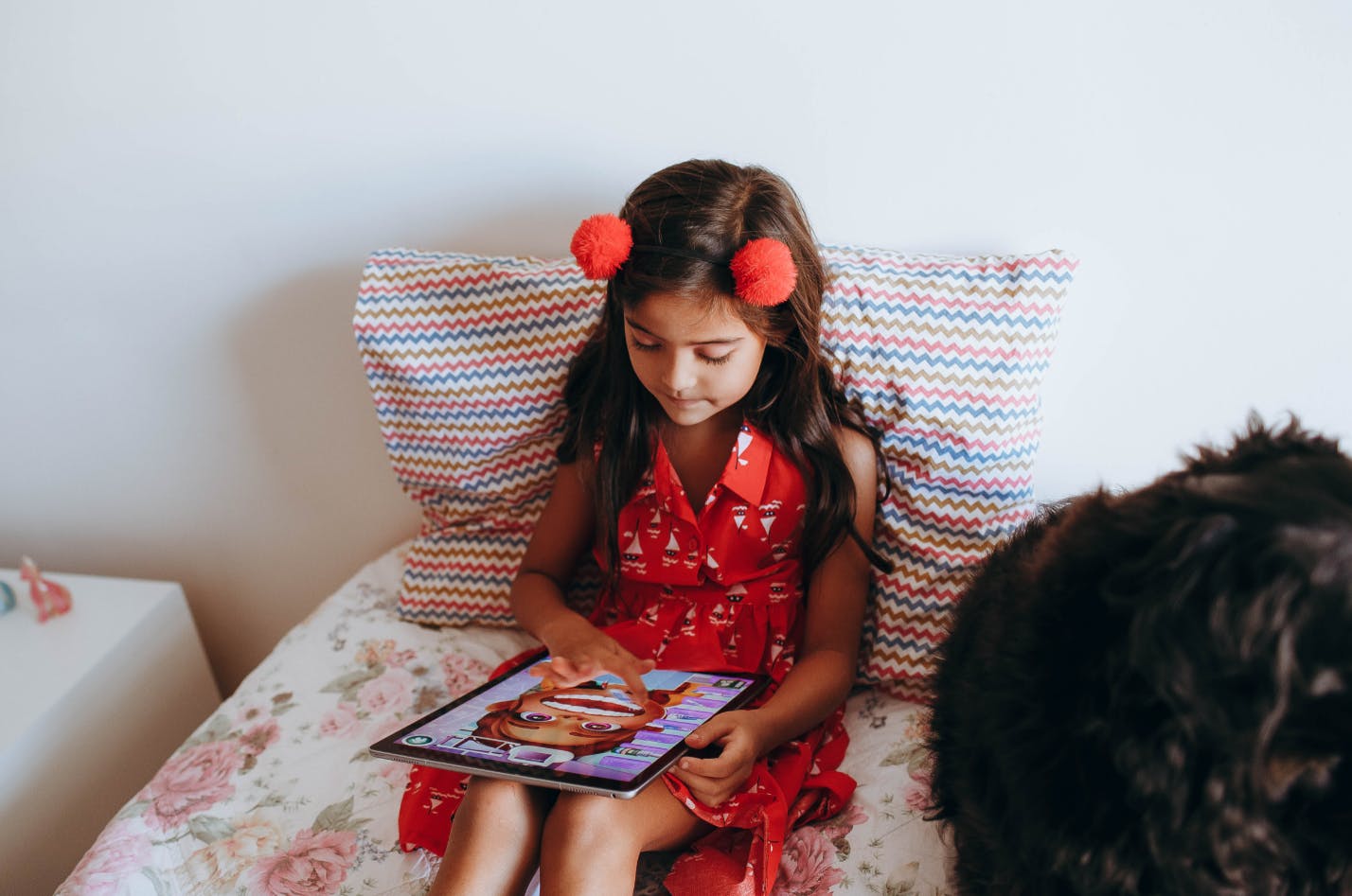 Child relaxing and learning on a virtual after school program