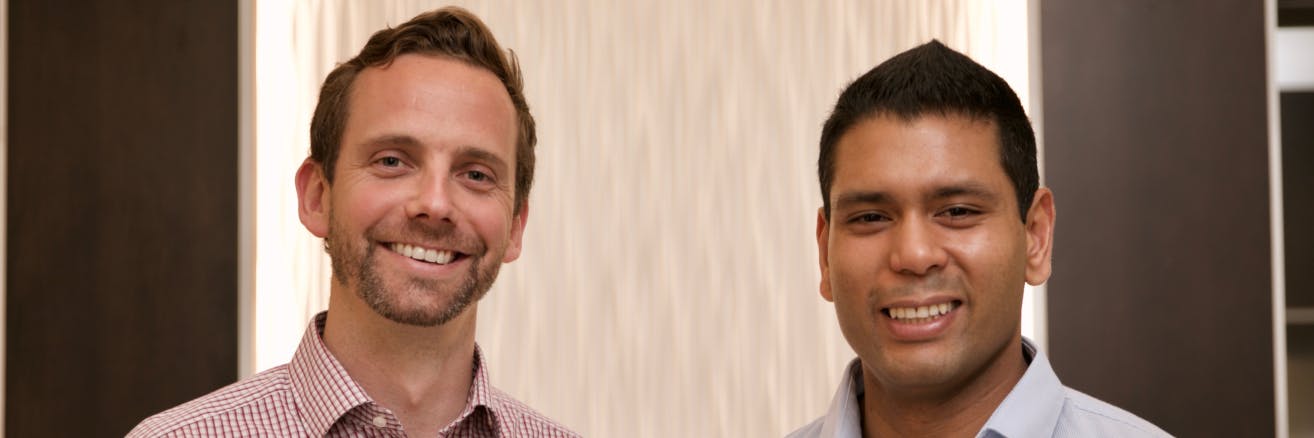 A photograph of Prodigy Education Co-CEOs and Co-Founders, Alex Peters on the left and Rohan Mahimker on the right.
