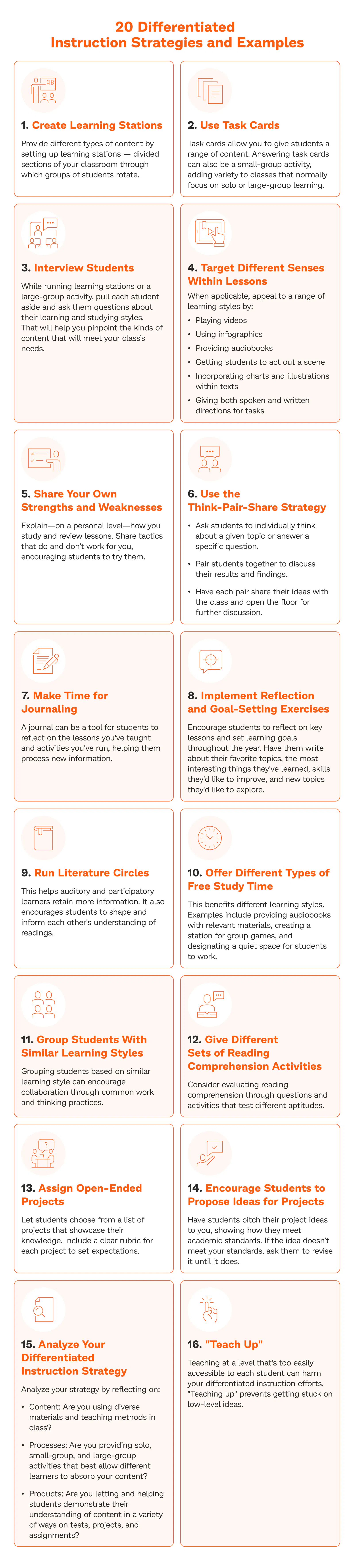 20 Differentiated Instruction Strategies and Examples chart
