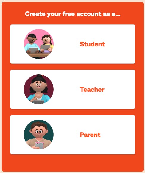 Free account creation for student, teacher and parent