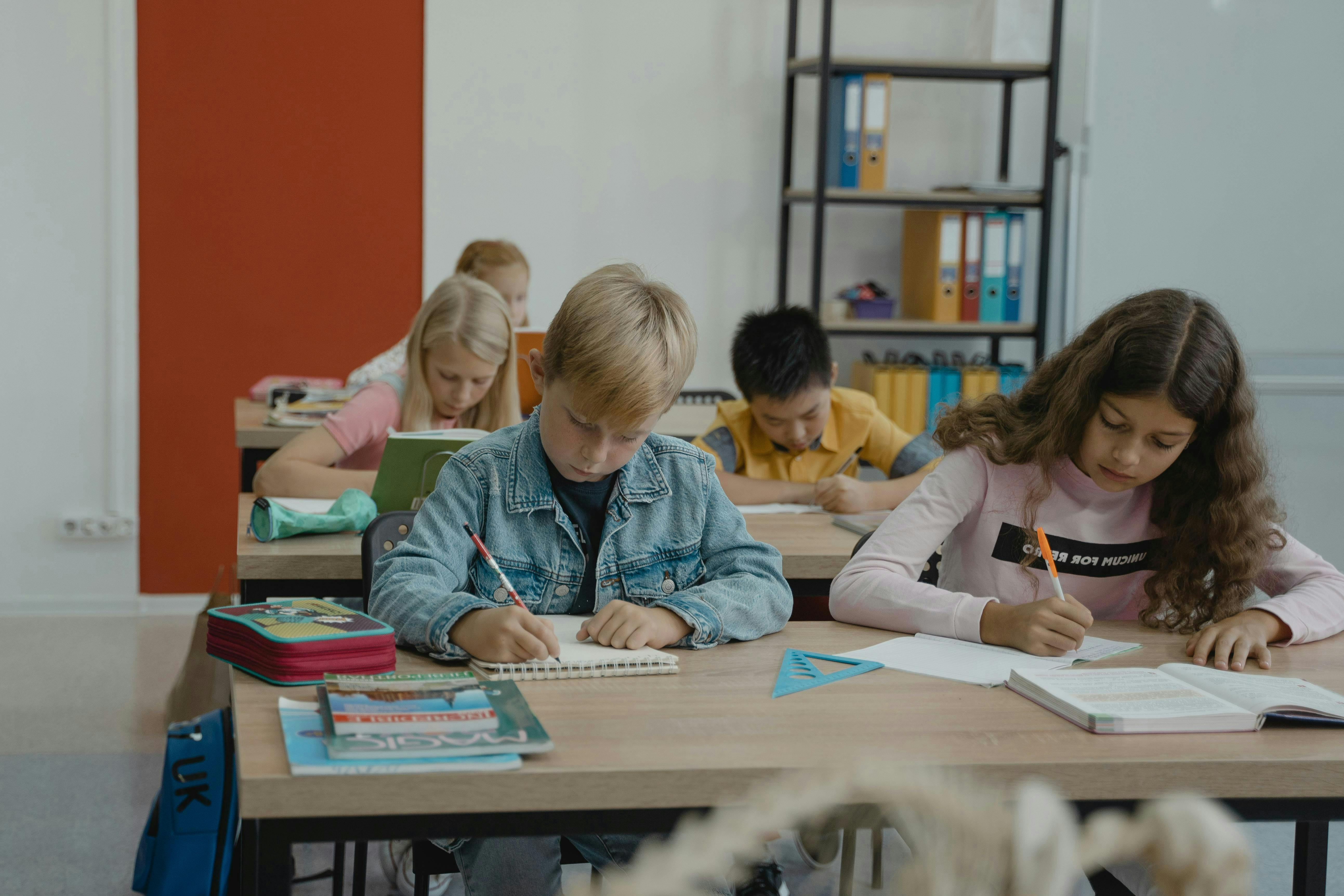 Elementary school students at work in class