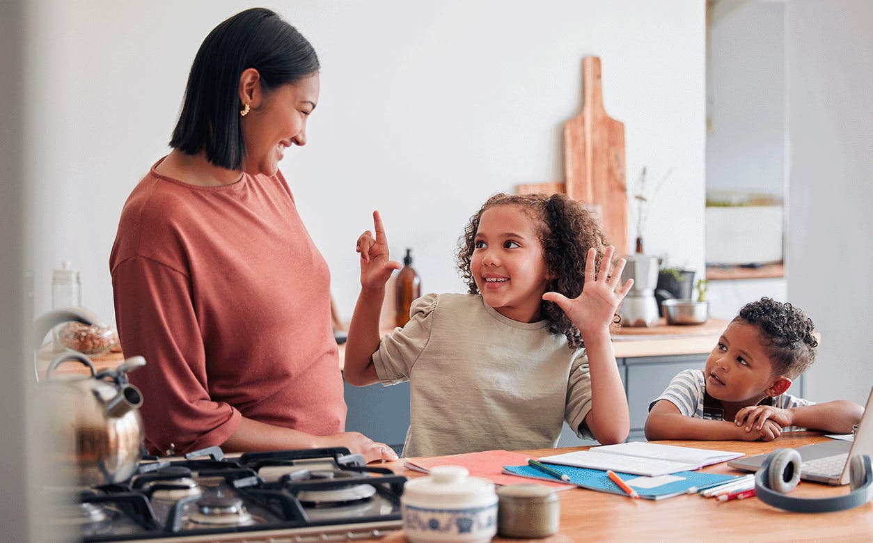 Parent teaching math to children