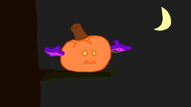 Tarragon-Knight-Makar's art pumpkin with purple bat wings under the moon for Wiztober