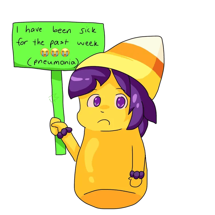 Luminiite art's Cartoon character with a tired expression, holding a sign that reads, "I have been sitting for the last week for Wiztober