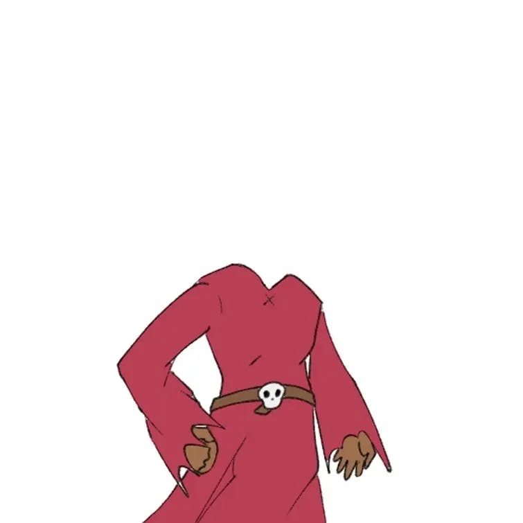 Almostc6's art a headless game character wearing a bright red dress for Wiztober