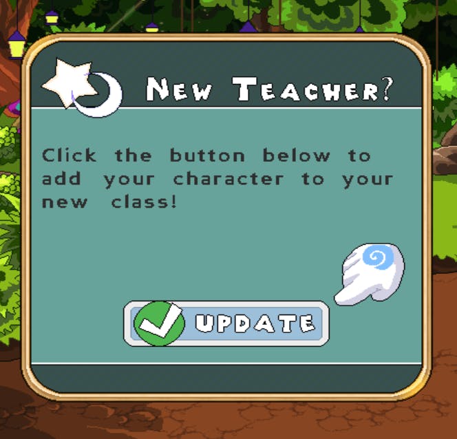 New teacher pop-up in Prodigy Math Game, where students can enter a class code. 