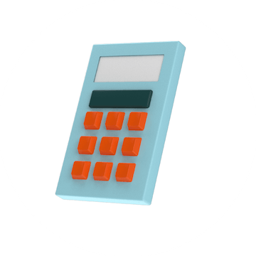 A light blue calculator with orange buttons.