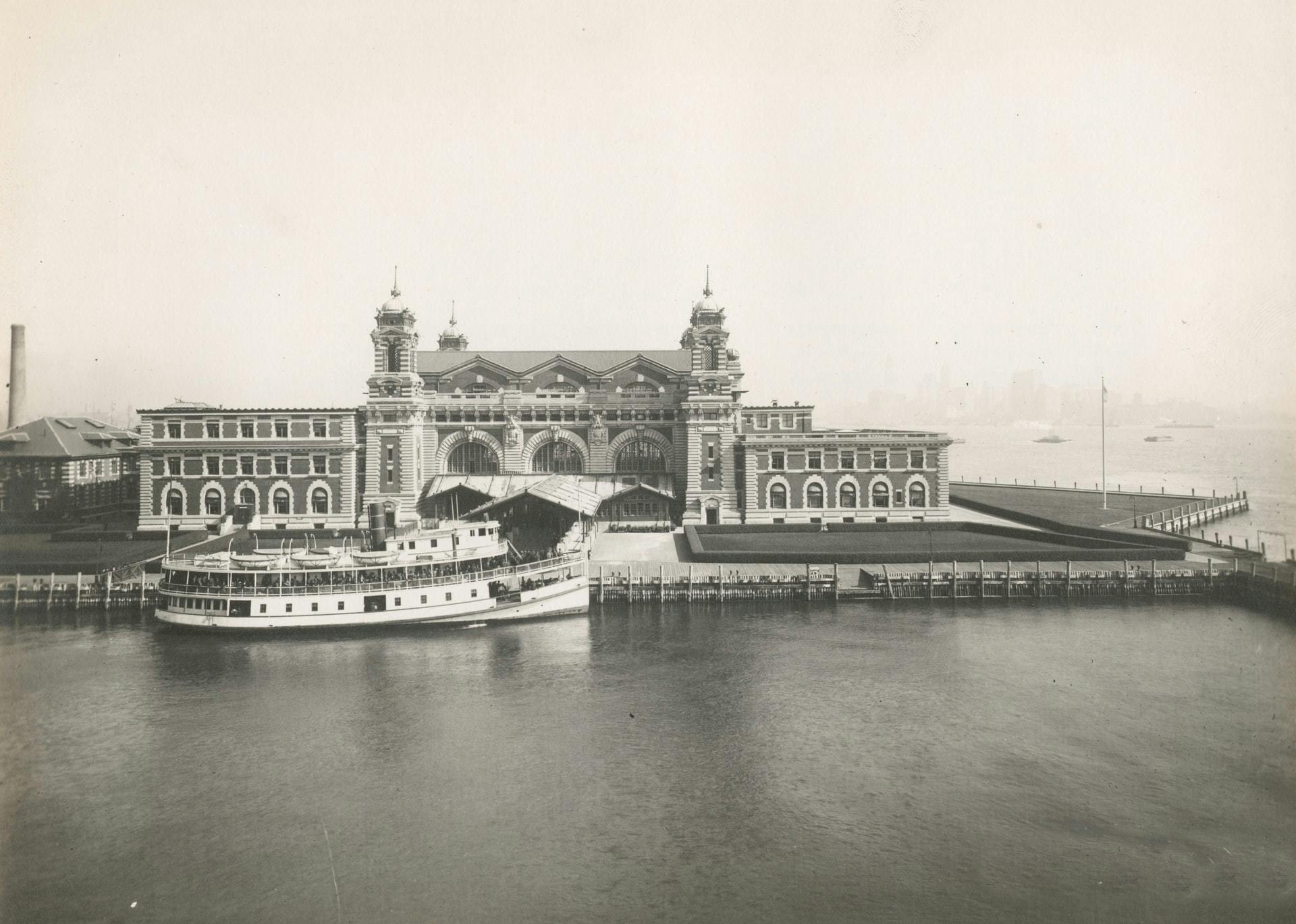 Historical photograph of Ellis Island.