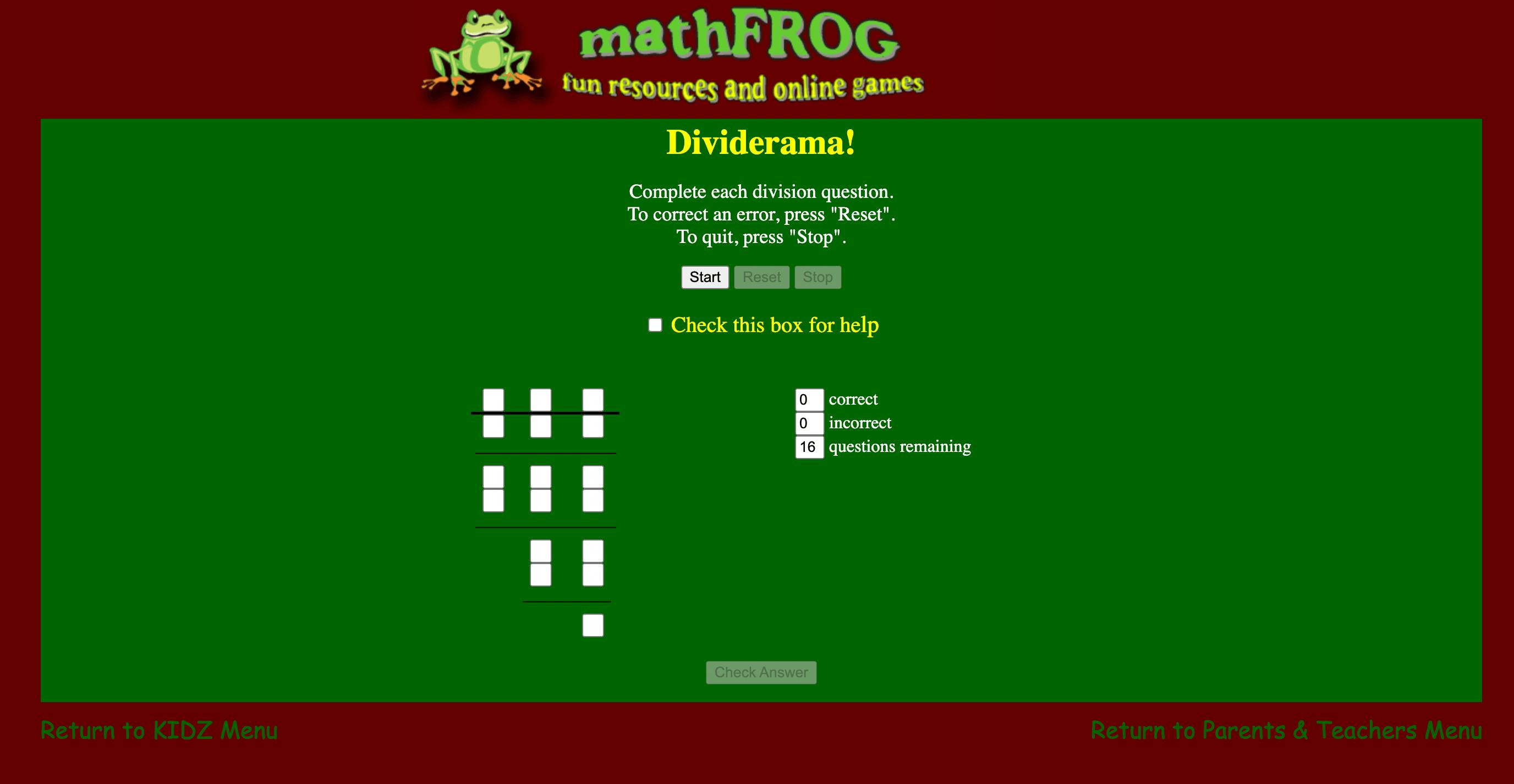 Dividerama game by Math Frog.
