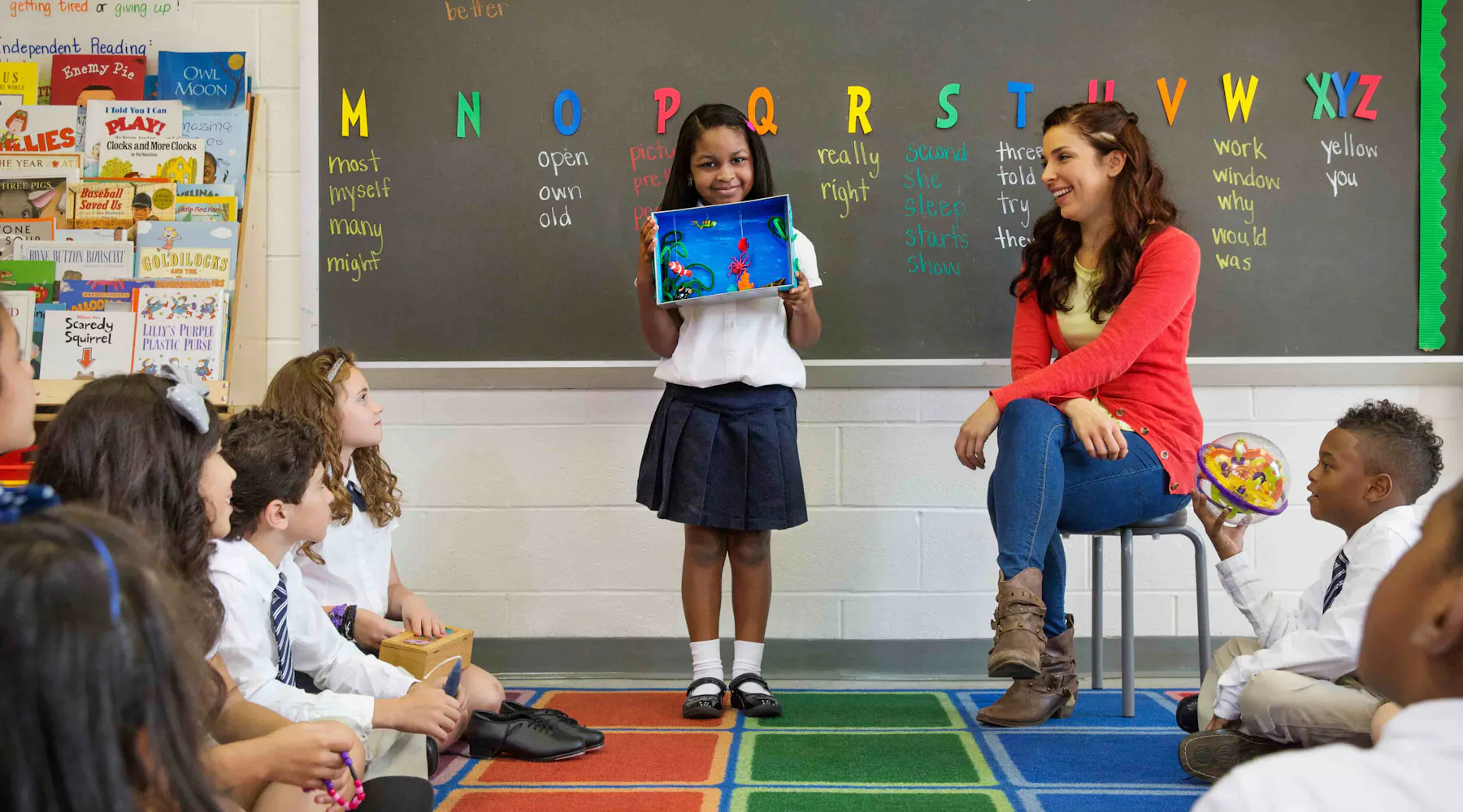 A student delivering a speech in class.