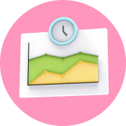 Progress chart icon with pink circle.