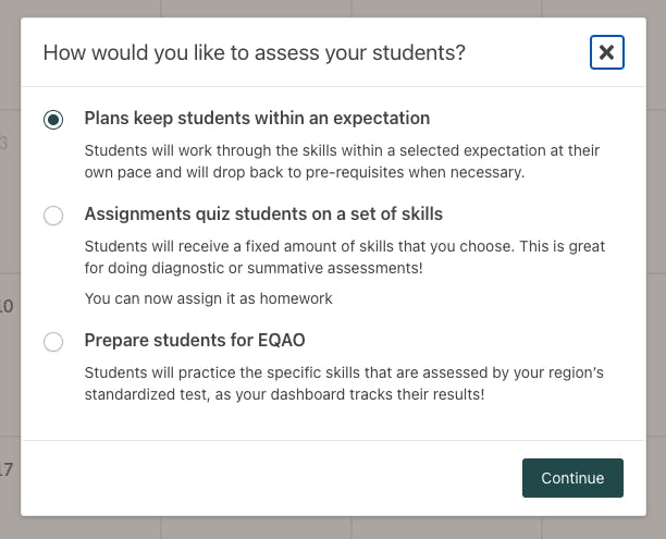 Assessment pop-up in Prodigy's teacher dashboard.