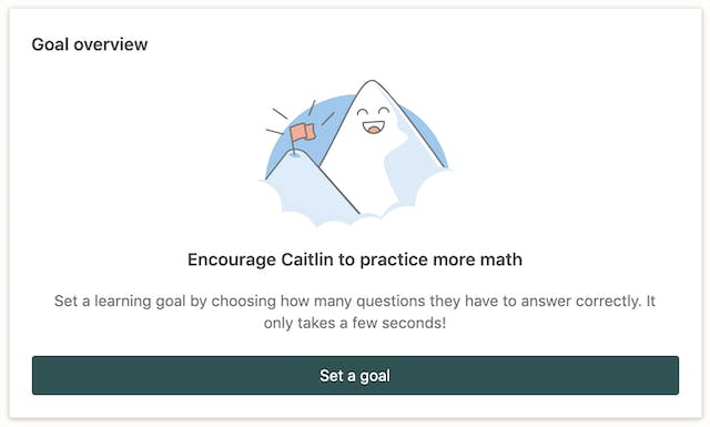 Screenshot of Goal setting feature in a Prodigy parent account.