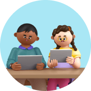Two young students playing Prodigy on tablets.