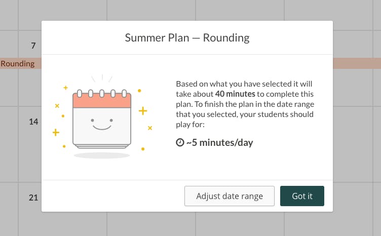 Screenshot of estimated playing time before students complete a Prodigy Plan.