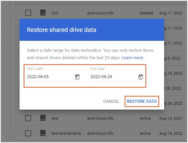 restore shared drive data