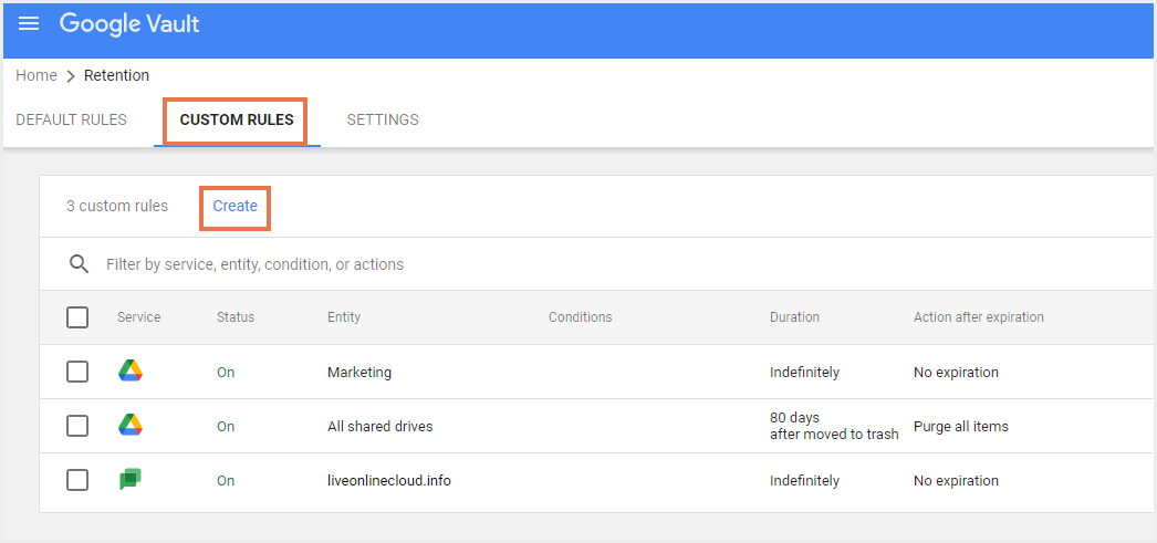 Google Vaultカスタムルール