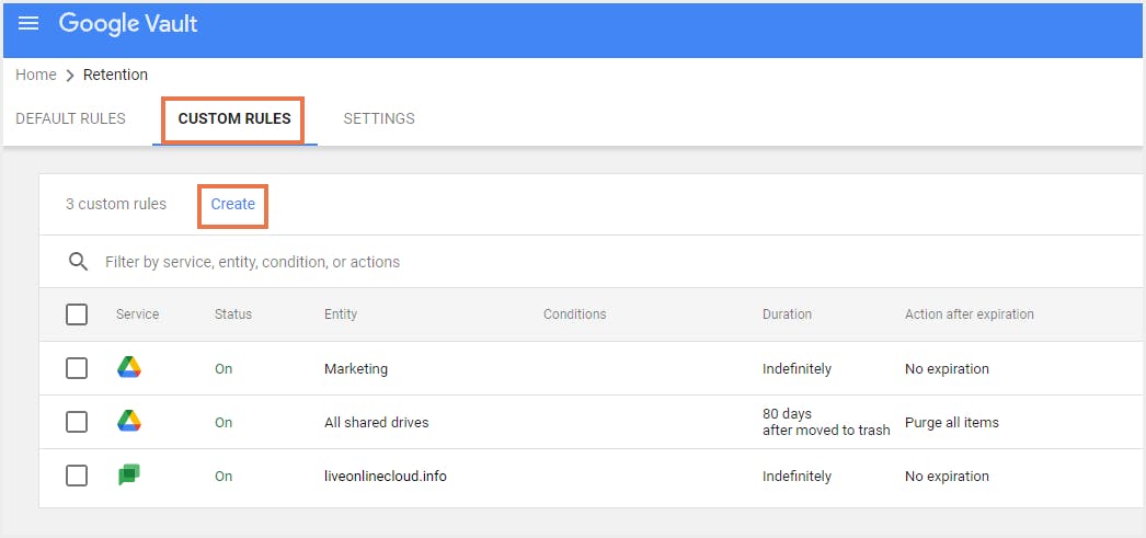 Google Vaultカスタムルール