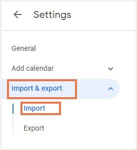 エクスポートされたカレンダーイベントのインポート