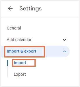 エクスポートされたカレンダーイベントのインポート